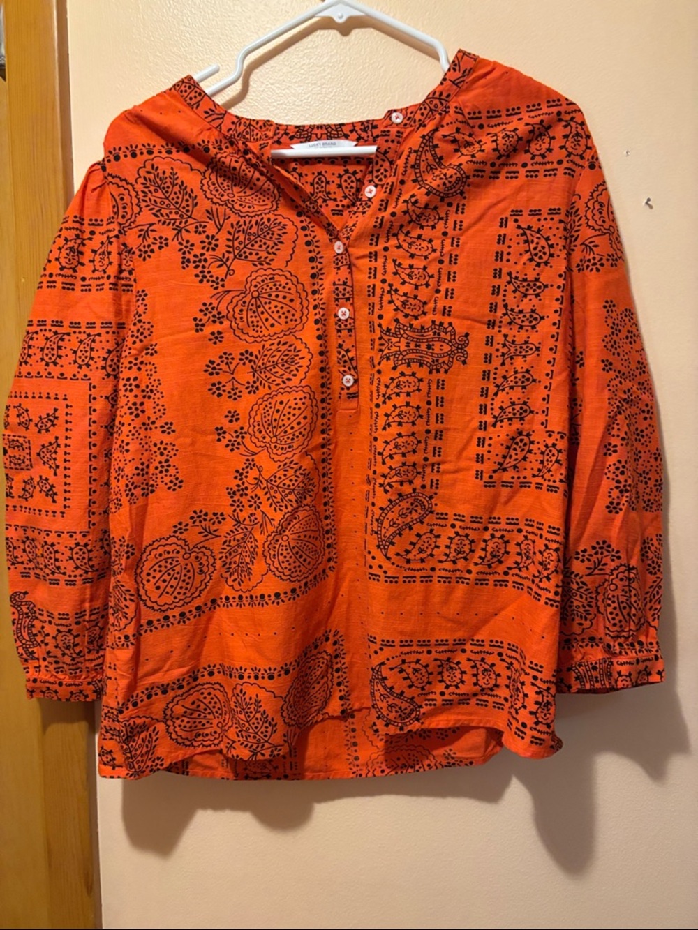Lucky Brand Orange Henley with Black Bandana Print